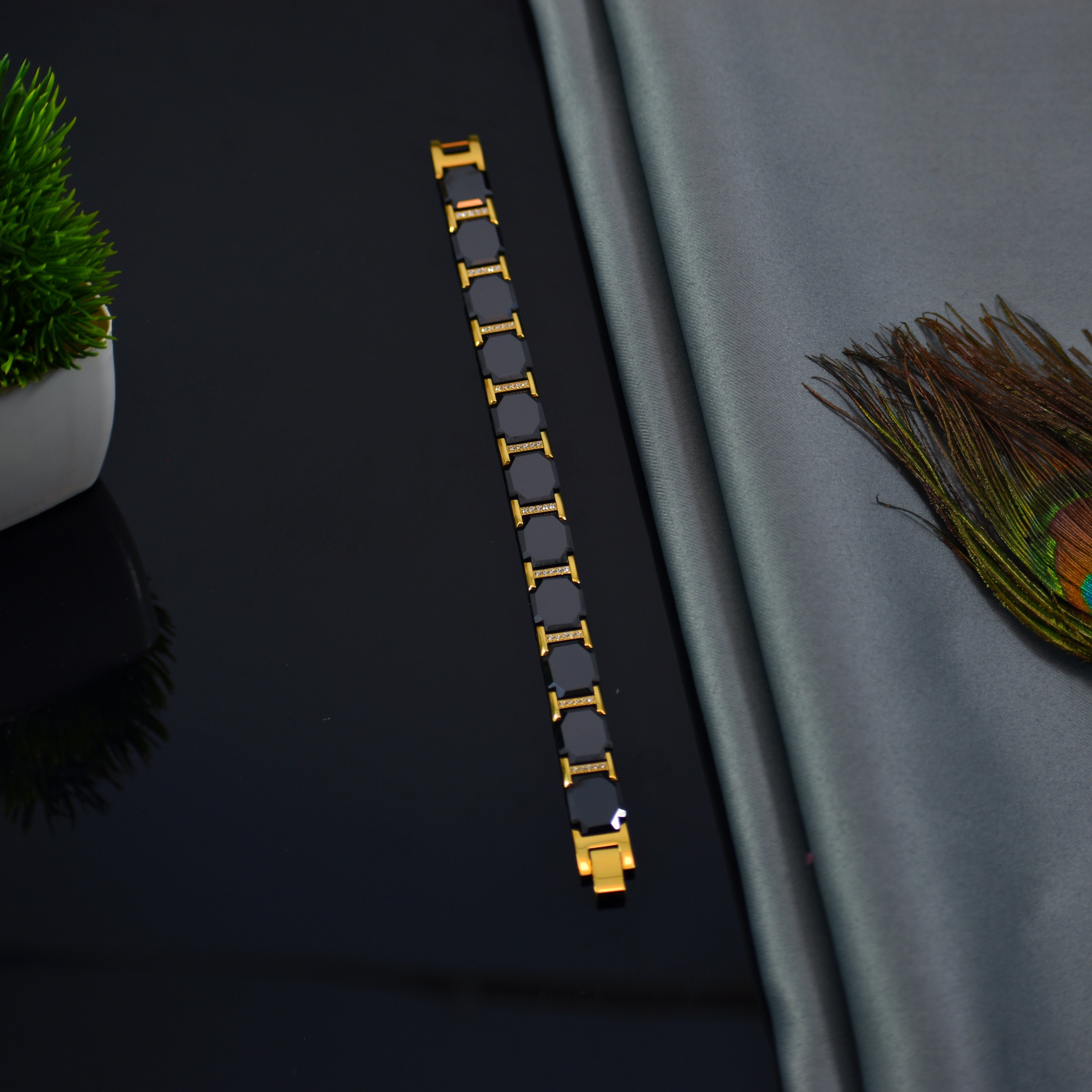 Stainless Steel + Ceramic Link Bracelet | Luxury Magnetic Style