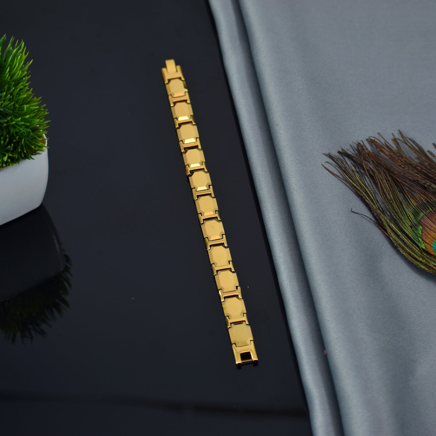 Majestic Gold Link Bracelet | Bold Rectangular Design | Anti Tarnish Finish