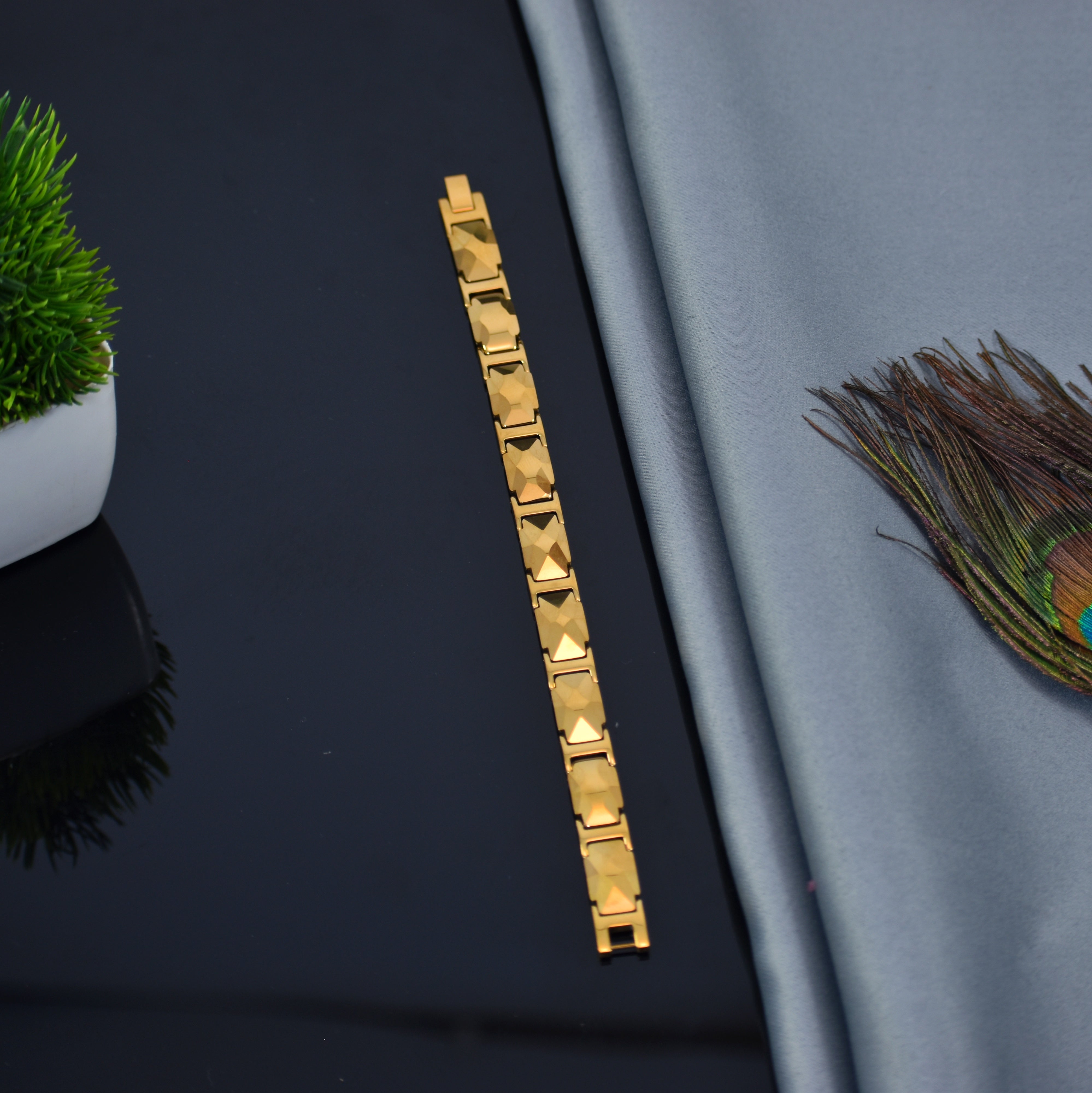 Royal Pyramid Gold Bracelet | Bold Geometric Design | Premium Anti Tarnish