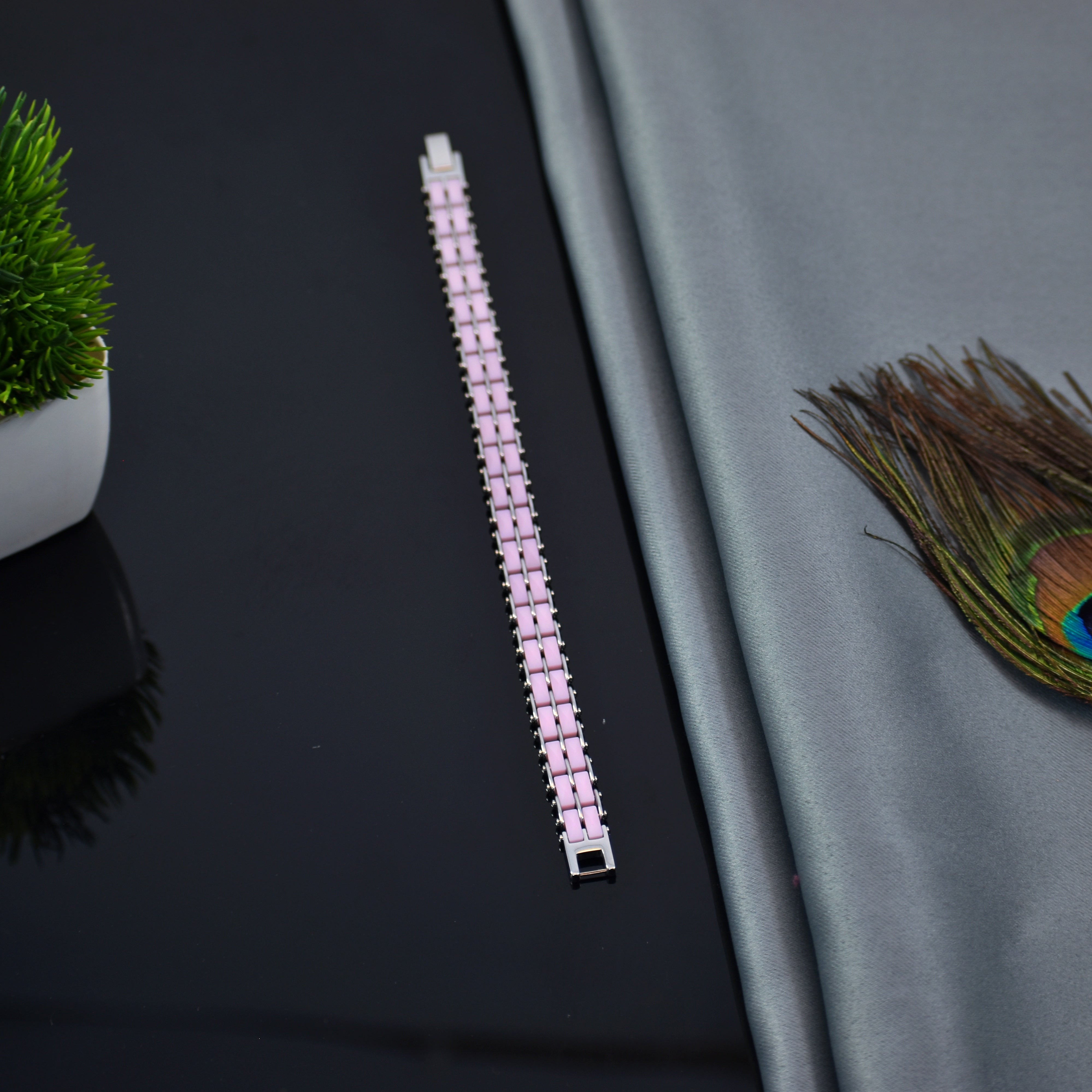 Premium Pink Ceramic Bracelet for Man - Women – Stylish, Durable & Daily Wear Comfort (IGP Plating, 12 Months Shine Guarantee)