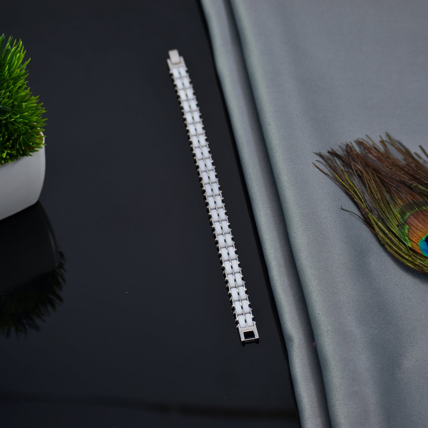 ✨ White Ceramic Stylish Bracelet for Men – Premium Stainless Steel Design | Pure Elegance