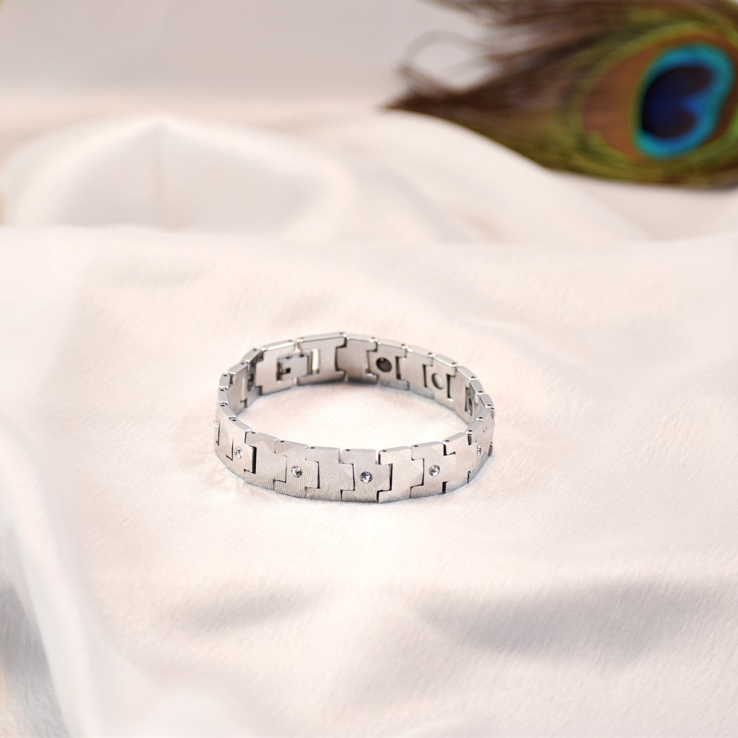 Premium Silver-Plated Stone Embedded Bracelet | Stylish Modern Design | 6–12 Months Shine