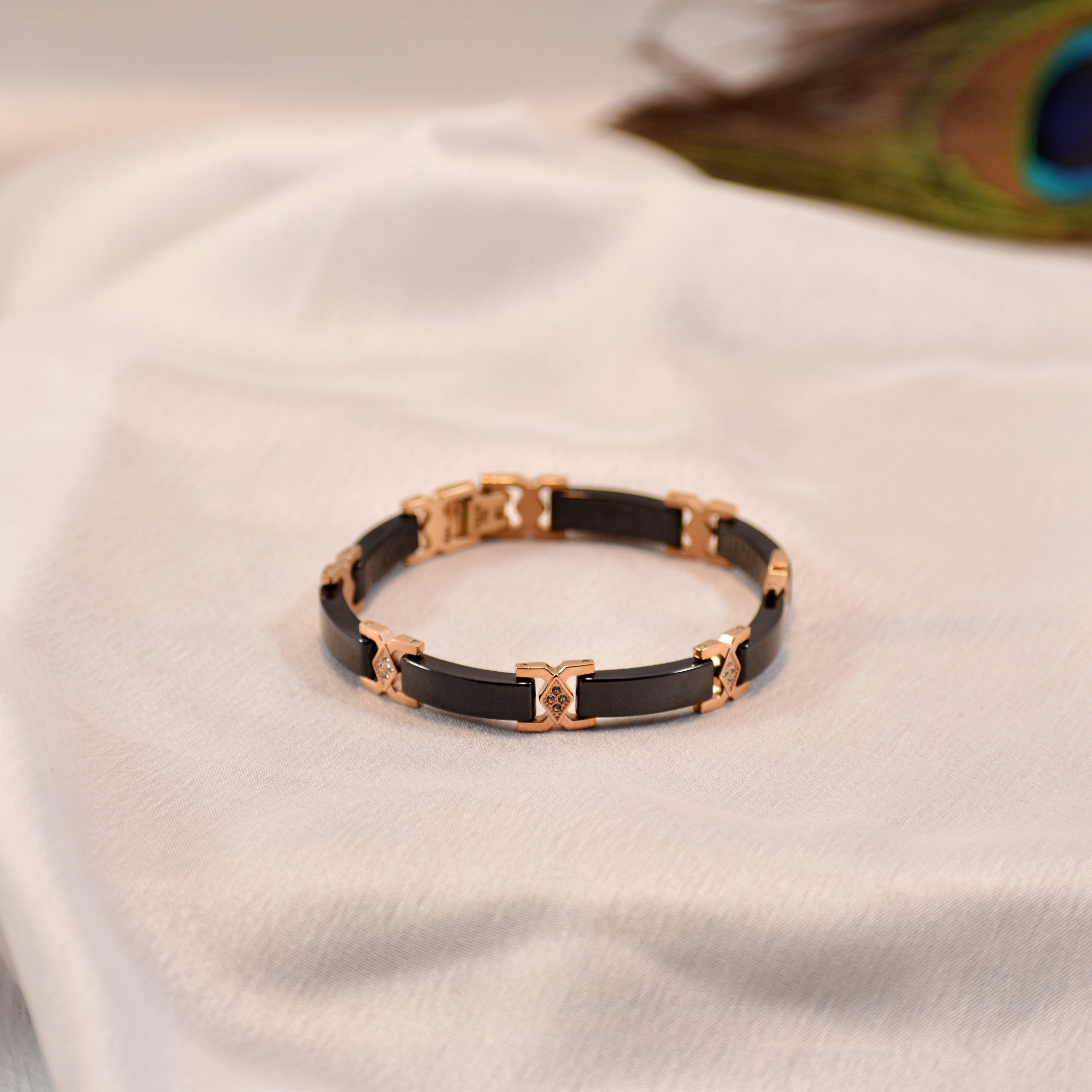 Premium Ceramic & Rose Gold Bracelet | Stone Embedded Slim Design | IGP High Quality | 12 Months Shine