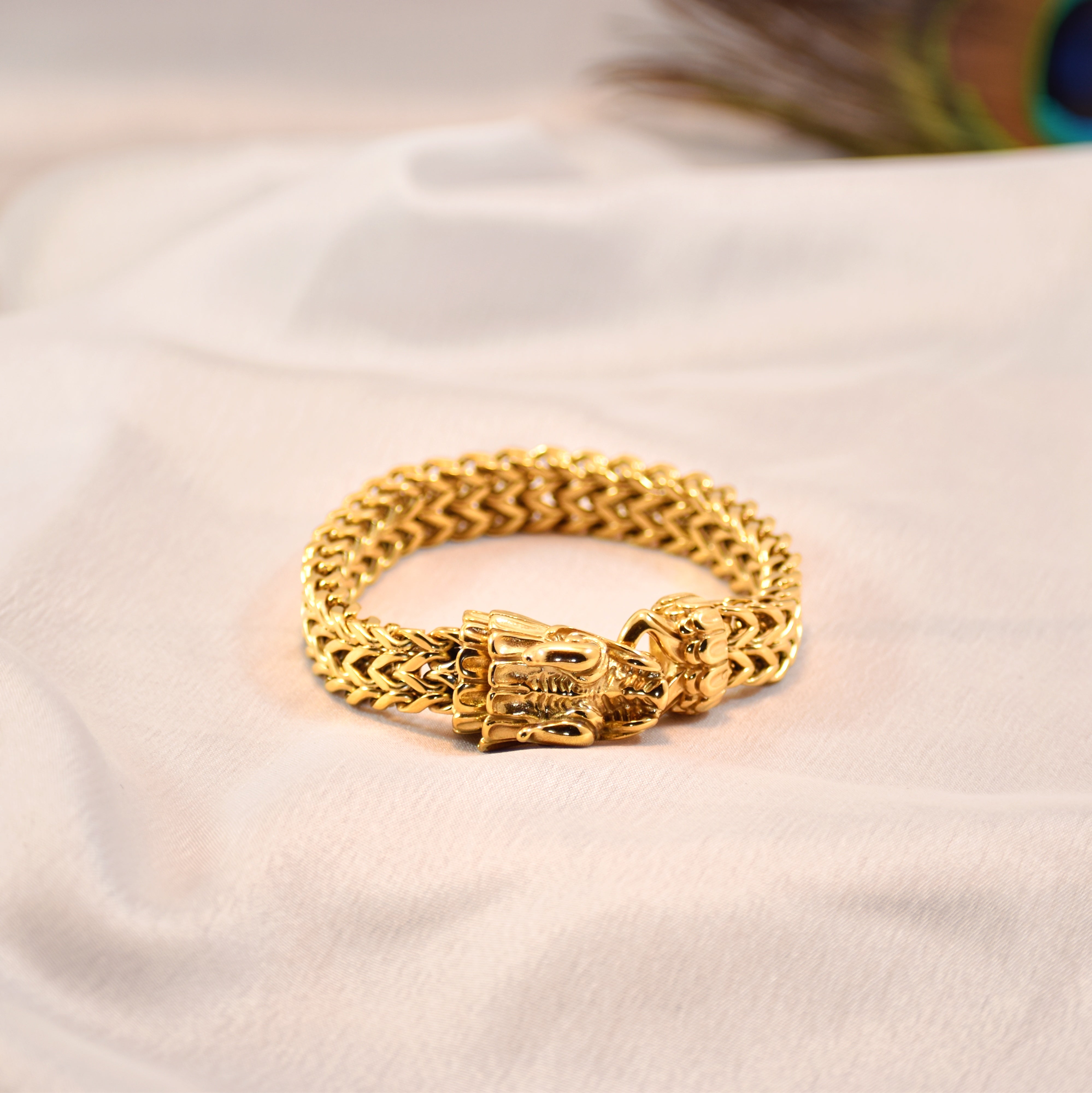 Premium Dragon Head Gold-Plated Bracelet | Bold Royal Design | IGP High Quality | 12 Months Shine |