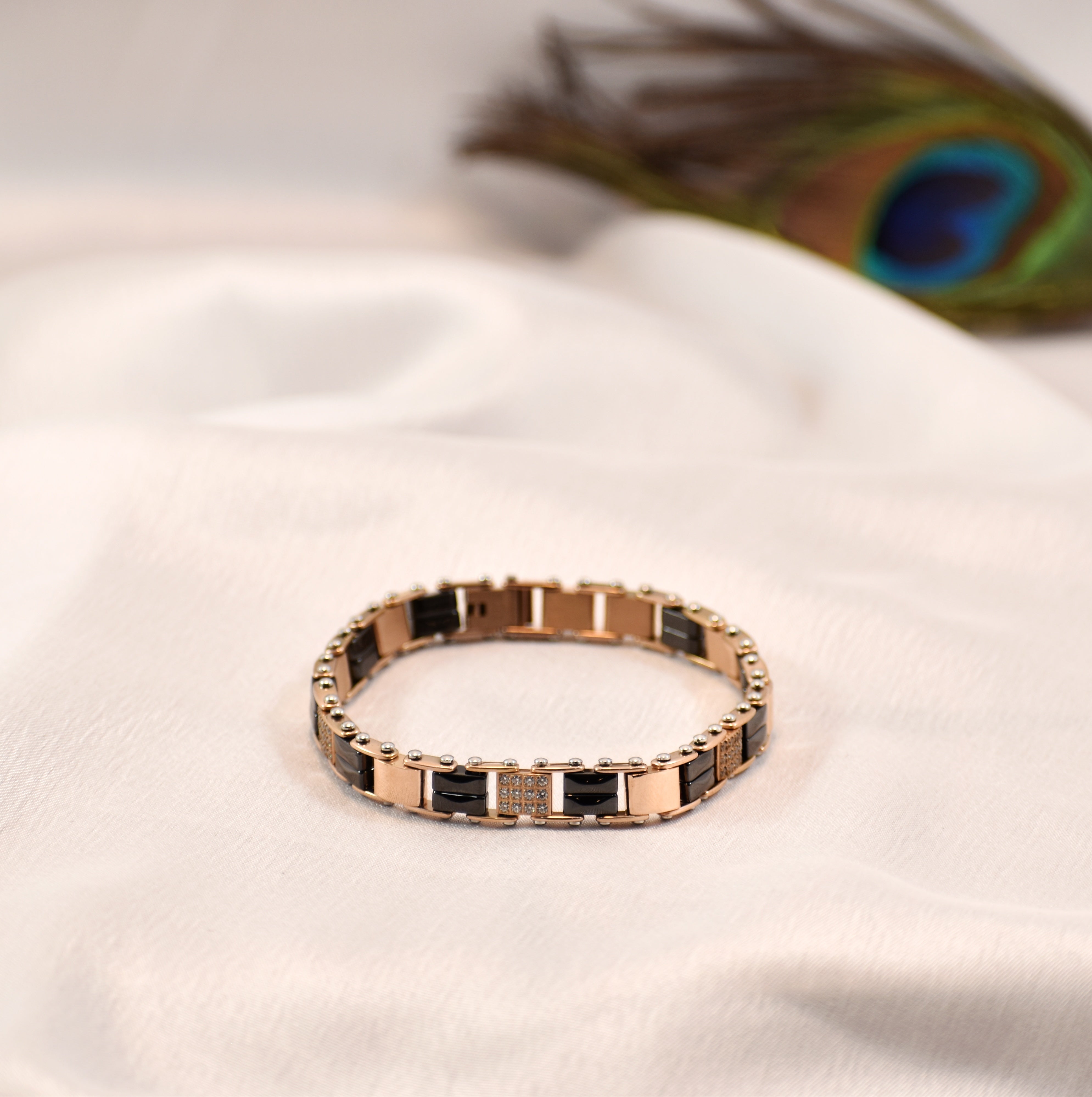 Regal Rose – Luxury Rose Gold & Black Ceramic Bracelet | Sparkling Stone Finish | Anti Tarnish