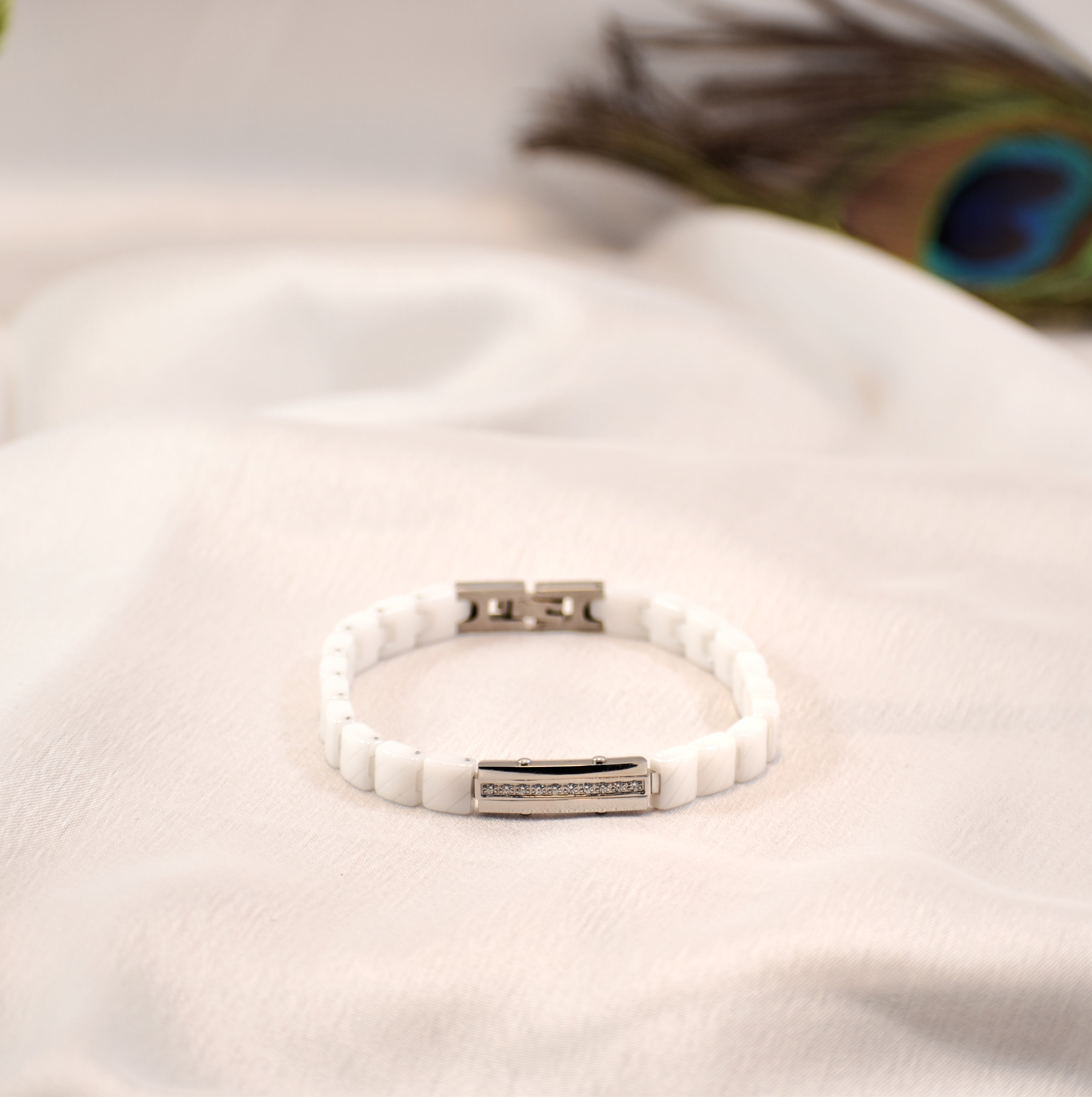 Ivory Shine – Premium White Ceramic Bracelet | Stone Accent | Anti Tarnish & Long Lasting