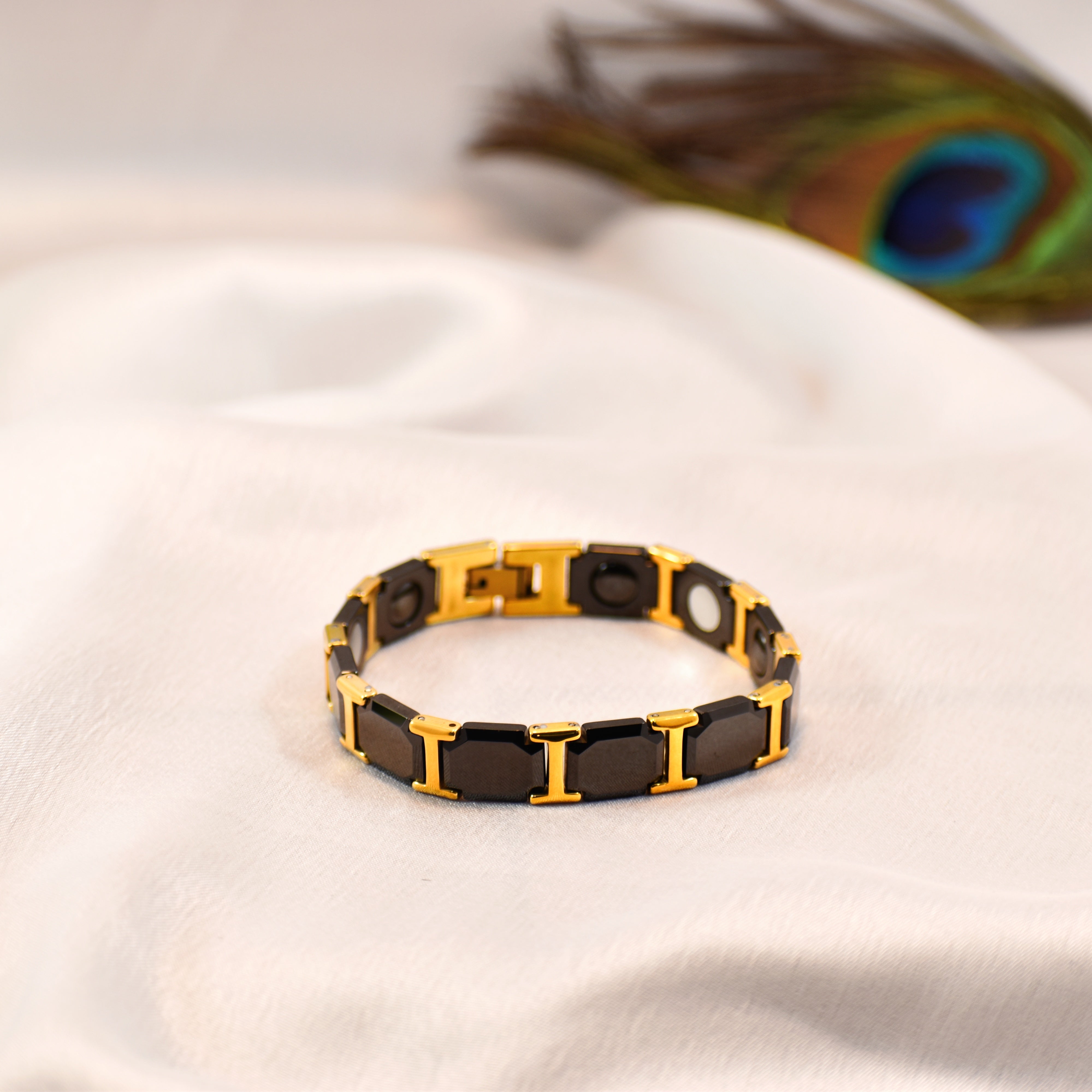 Stainless Steel + Ceramic Link Bracelet | Luxury Magnetic Style