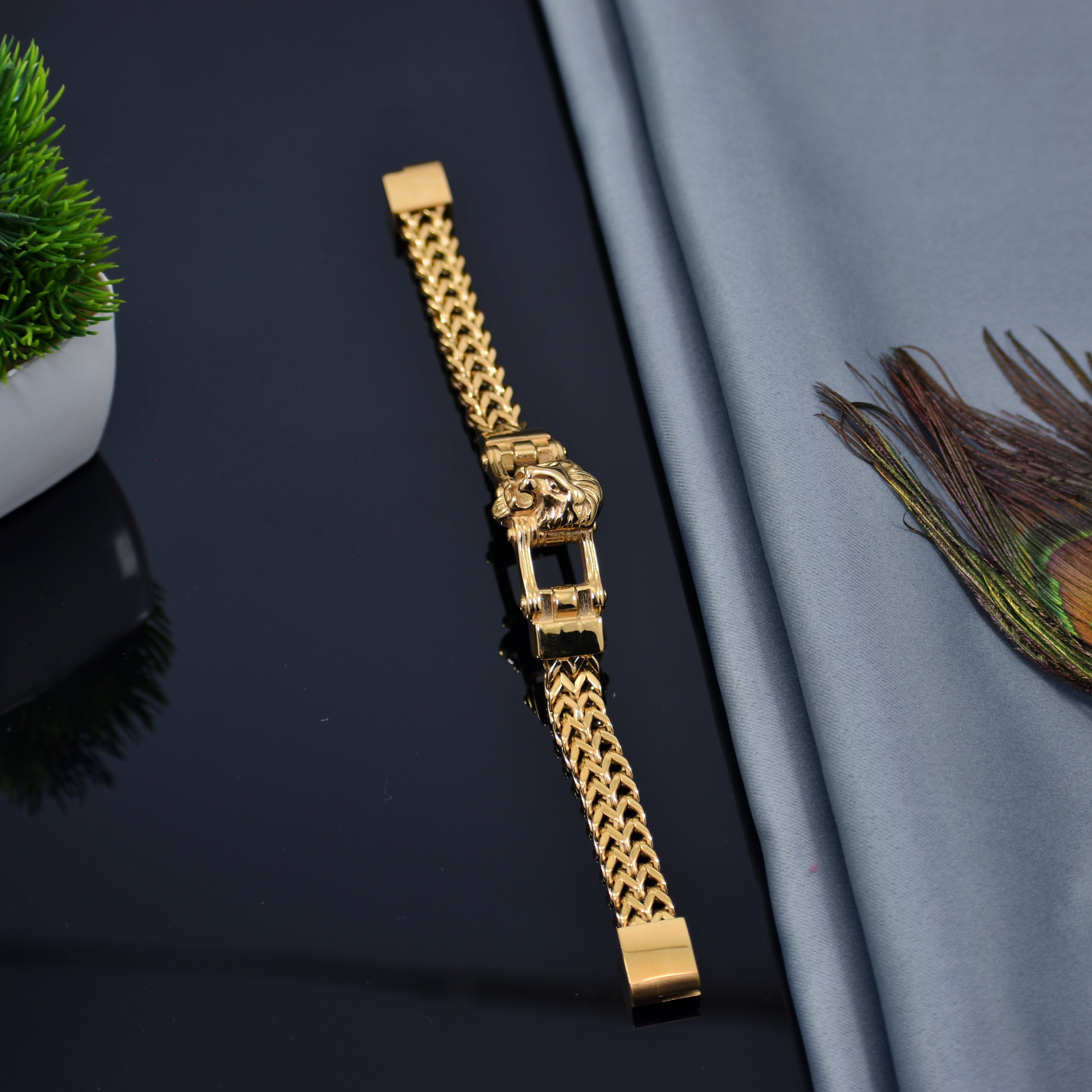 Premium Lion Head Gold-Plated Bracelet | Royal Bold Design | 6–12 Months Shine -BOMIGP