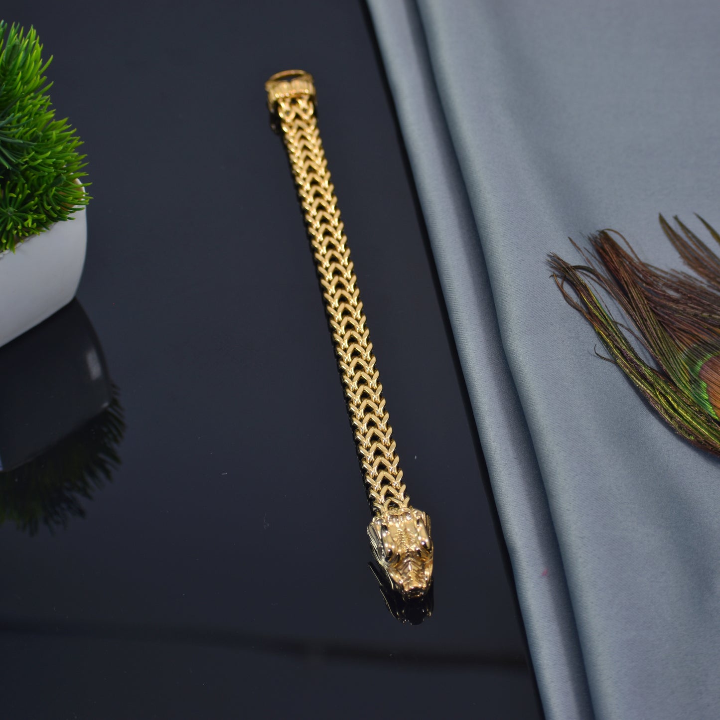 Premium Dragon Head Gold-Plated Bracelet | Bold Royal Design | IGP High Quality | 12 Months Shine |