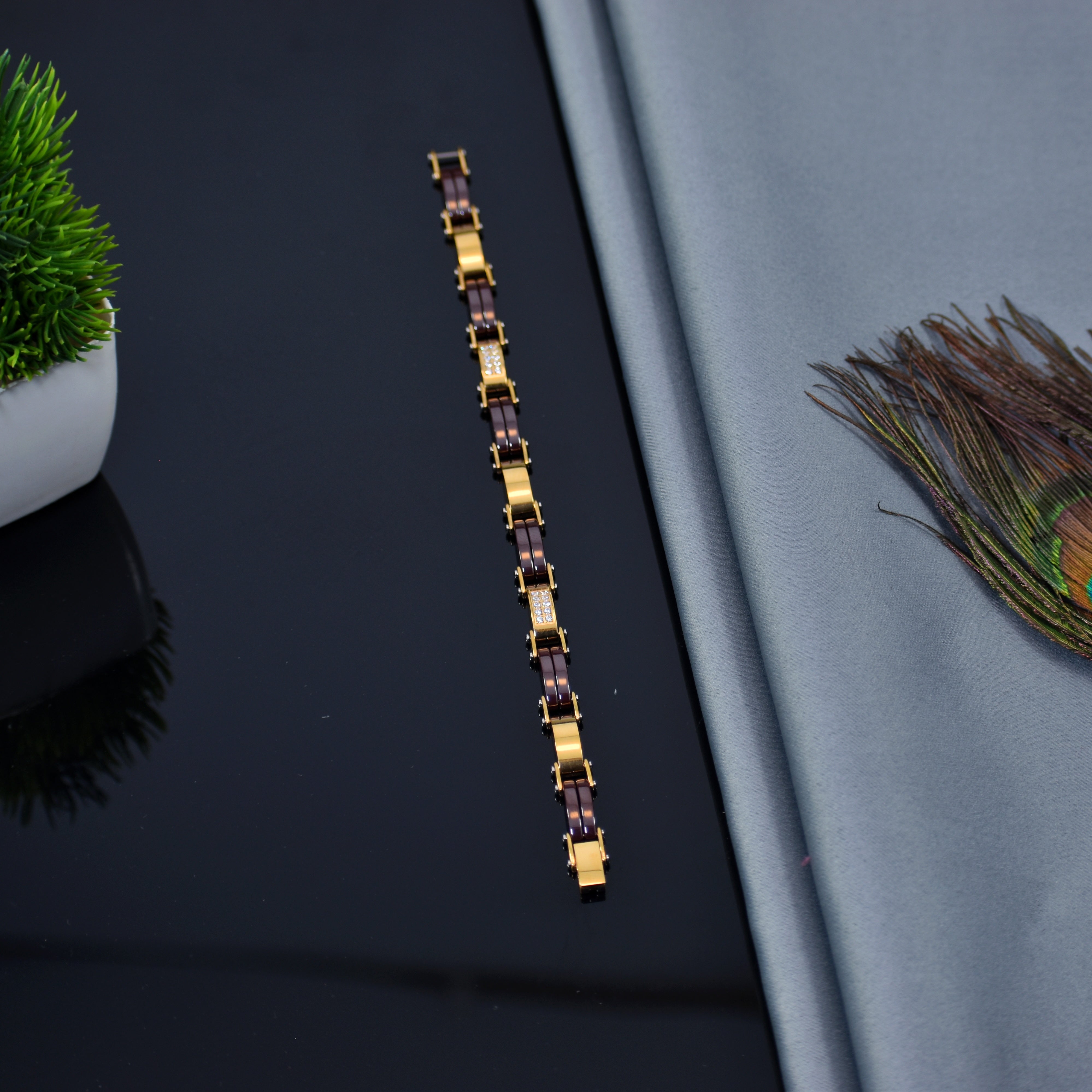 Golden Noir – Premium Gold & Black Ceramic Bracelet | Stone Detailing | Anti Tarnish