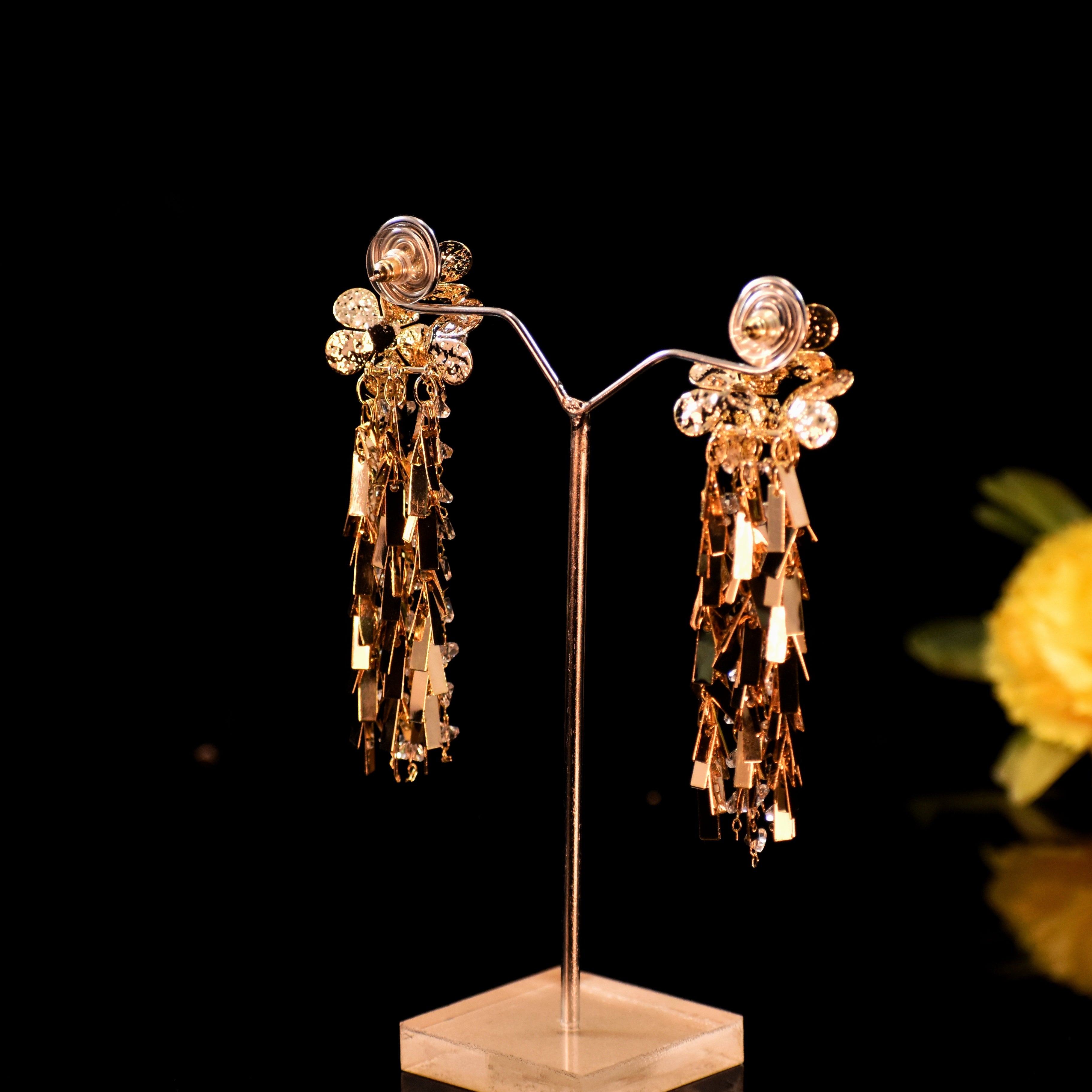 Luxury Gold Crystal Long Tassel Earrings – Premium Party & Wedding Statement Jewelry