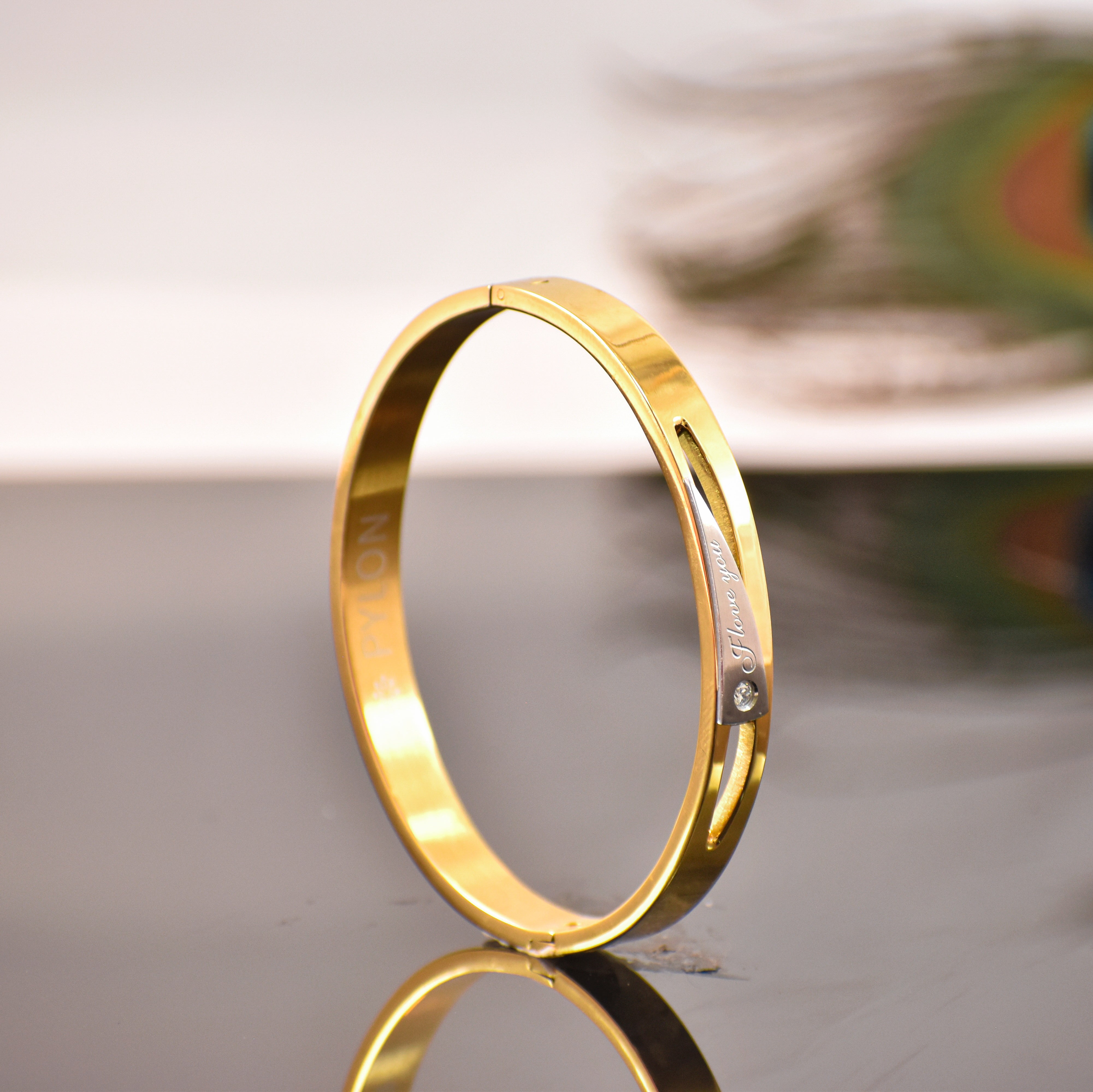 I Love You Gold-Plated Kada for Men โ Romantic Gift with Diamond Accent ๐ | 1 Year Warranty โ