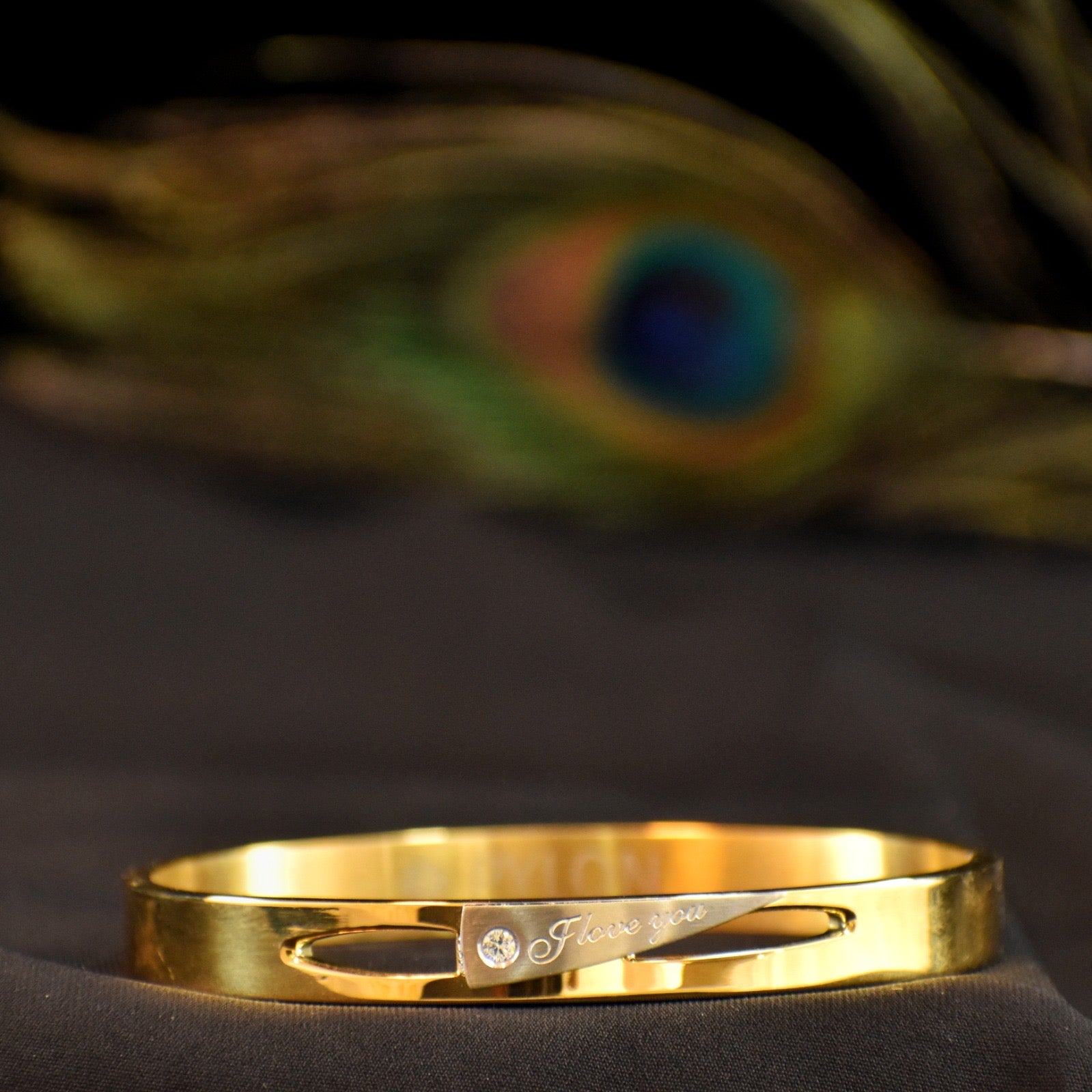 I Love You Gold-Plated Kada for Men โ Romantic Gift with Diamond Accent ๐ | 1 Year Warranty โ