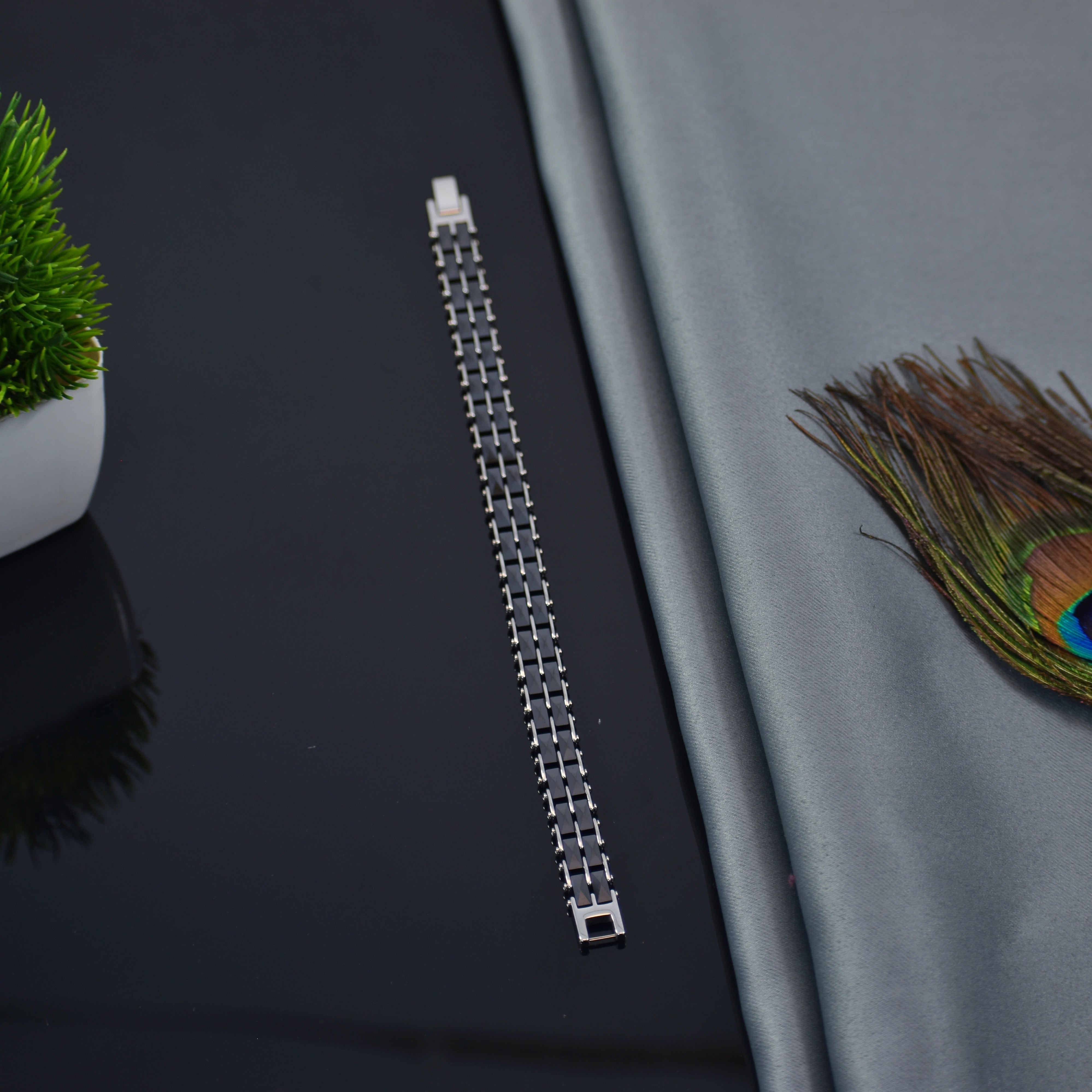 Premium Silver-Black Ceramic Bracelet – Stylish | Anti Tarnish | Long Lasting Shine