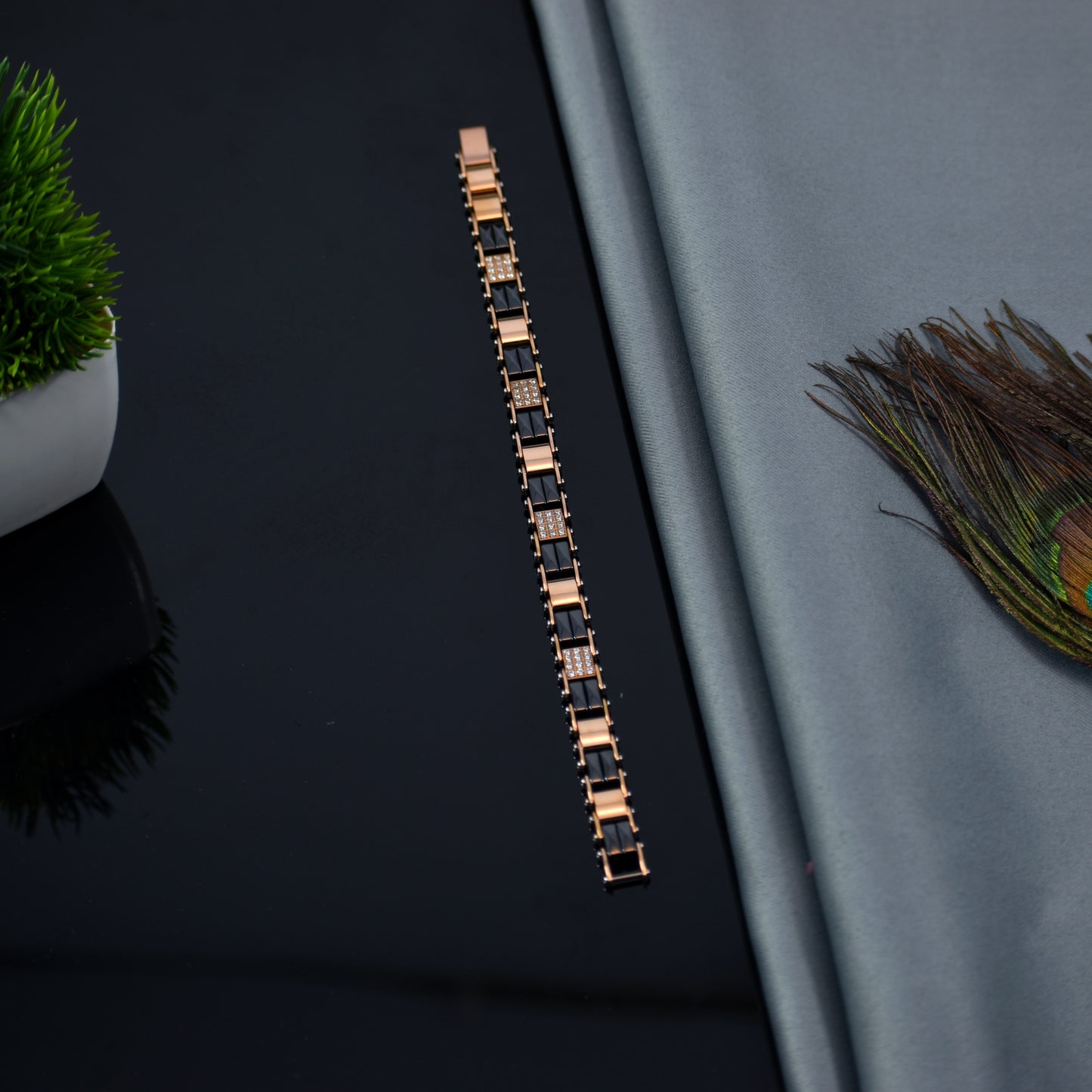 Regal Rose – Luxury Rose Gold & Black Ceramic Bracelet | Sparkling Stone Finish | Anti Tarnish