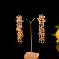 Luxury Gold Crystal Long Tassel Earrings – Premium Party & Wedding Statement Jewelry