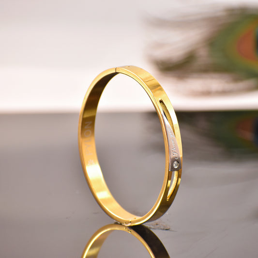 I Love You Gold-Plated Kada for Men – Romantic Gift with Diamond Accent 💖 | 6-Month Guarantee