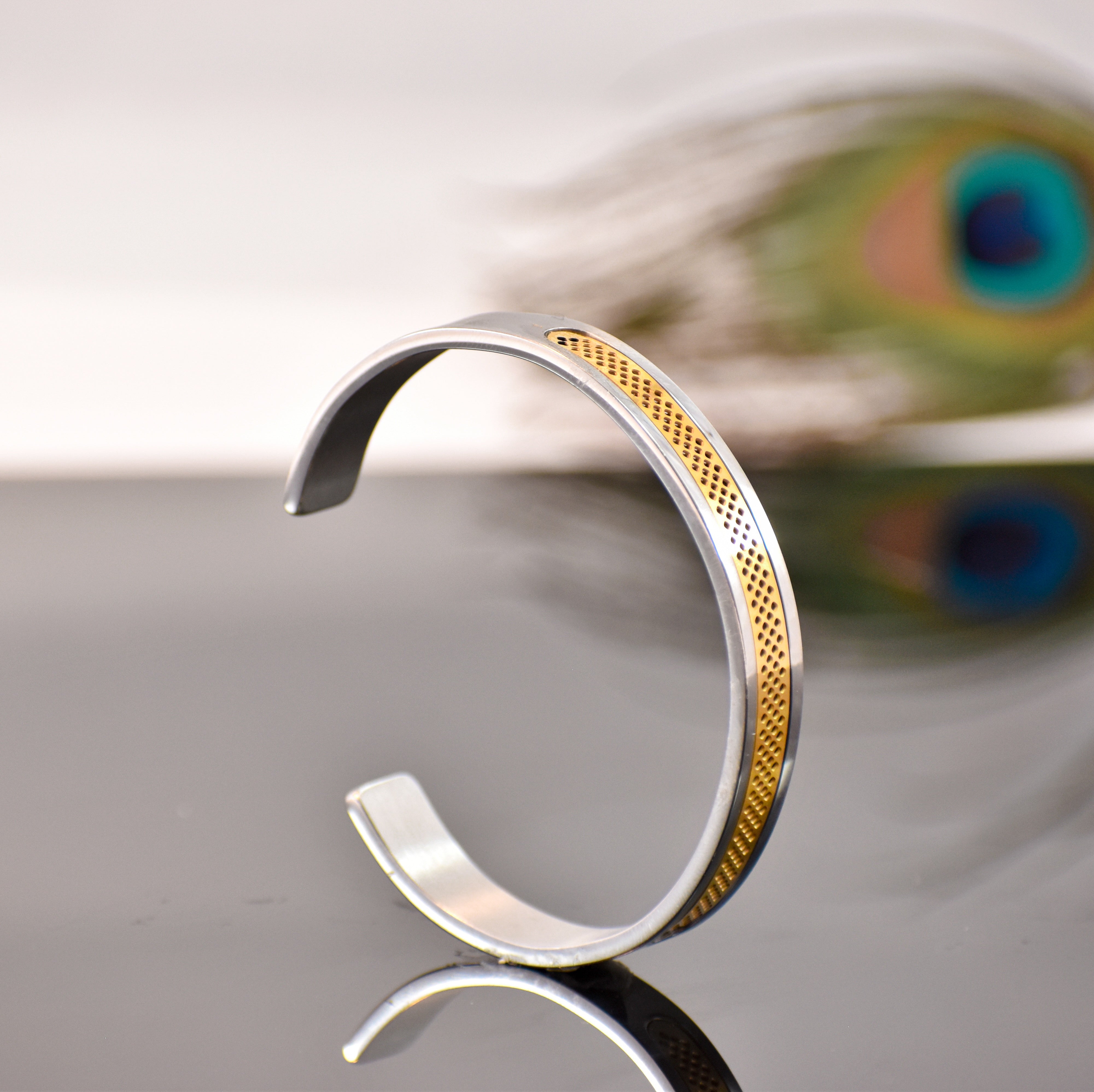 Silver & Gold Open Cuff Kada | Modern Dual-Tone Bracelet 1 Year Warranty ✅