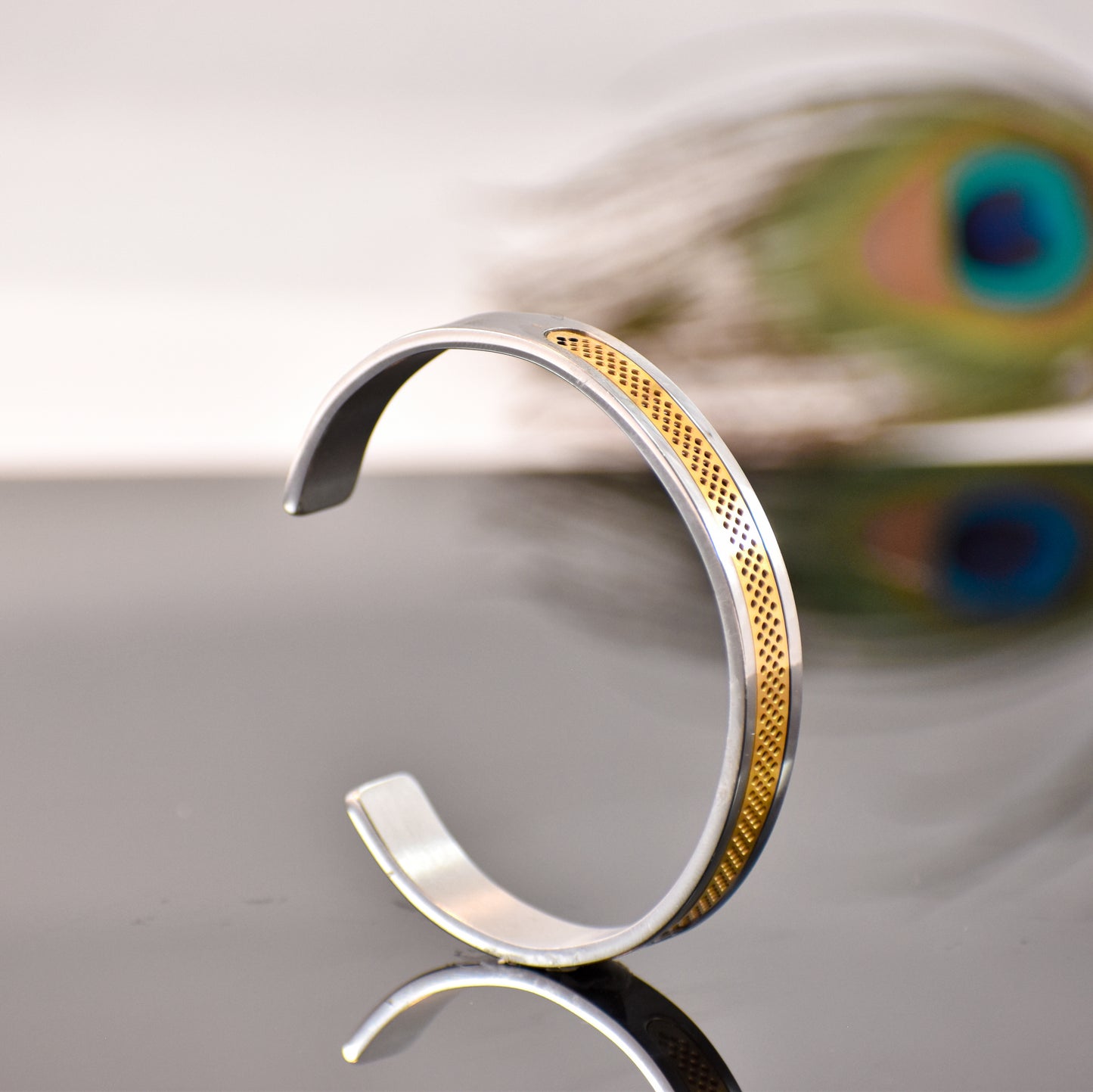 Silver & Gold Open Cuff Kada | Modern Dual-Tone Bracelet 1 Year Warranty ✅