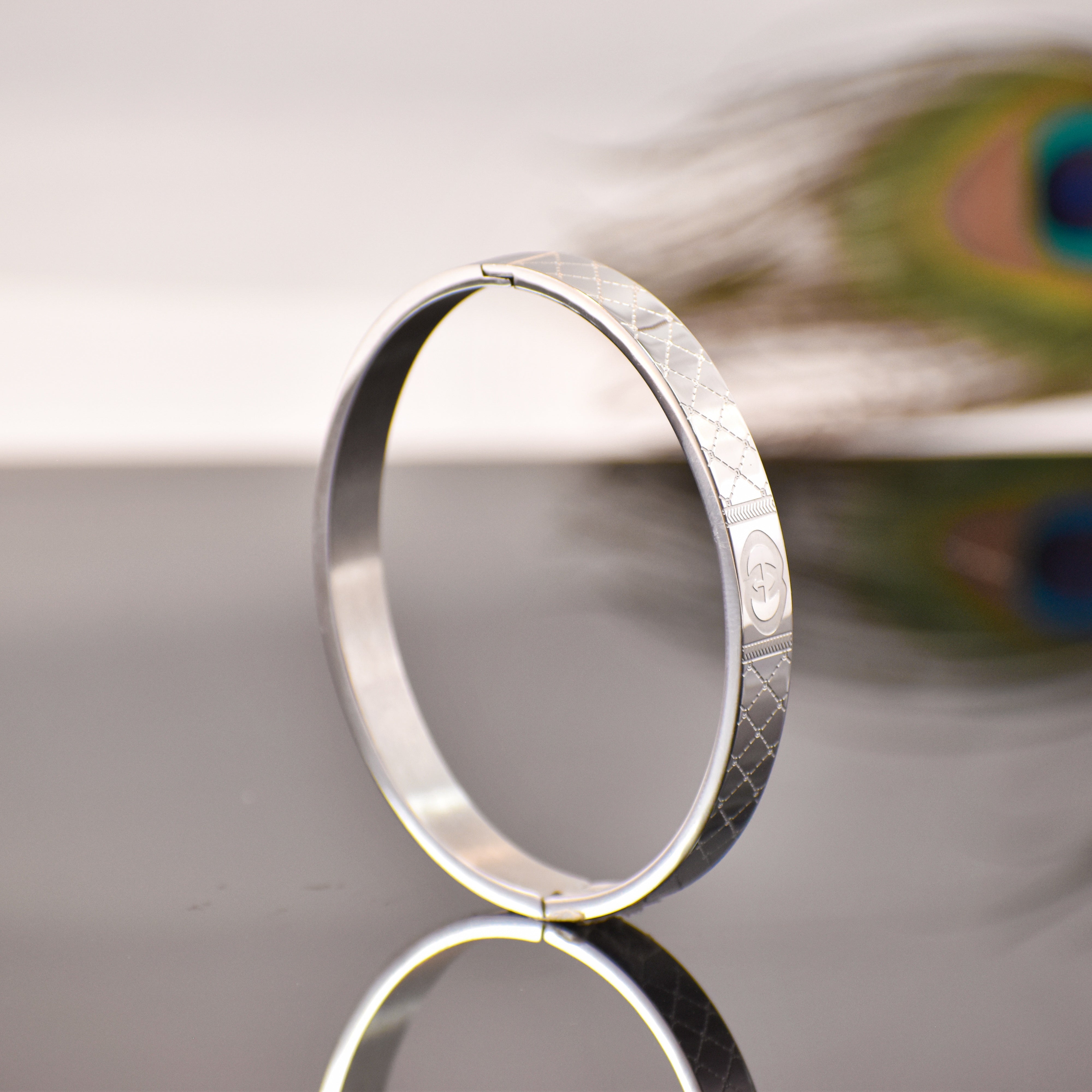 Silver Luxury Designer Kada | Stainless Steel Engraved Bangle 1 Year Warranty ✅