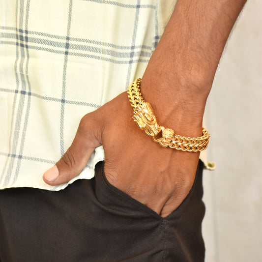 Premium Dragon Head Gold-Plated Bracelet | Bold Royal Design | IGP High Quality | 12 Months Shine |