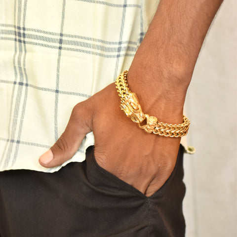 Premium Dragon Head Gold-Plated Bracelet | Bold Royal Design | IGP High Quality | 12 Months Shine |