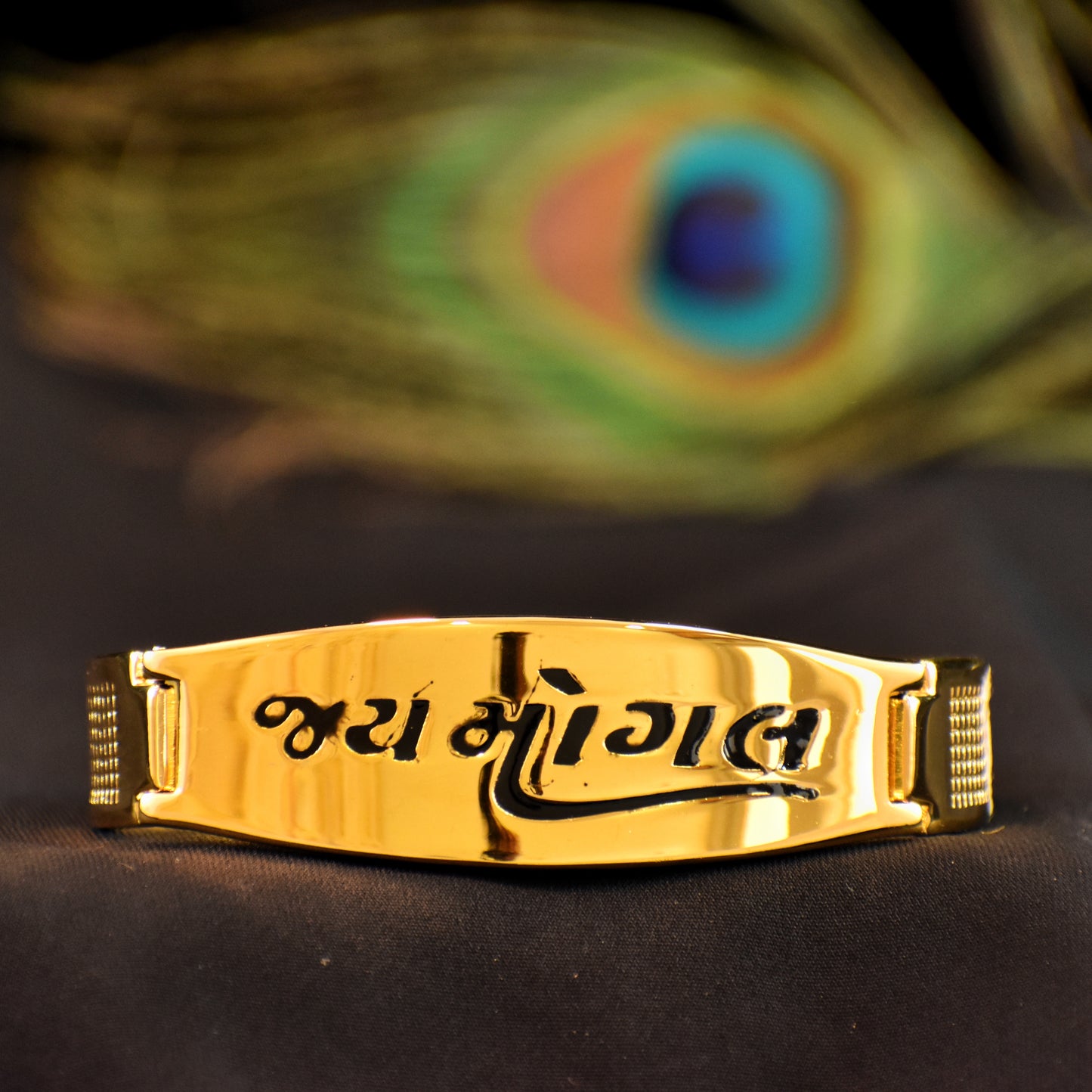🙏 જય મોગલ Gold-Plated Kada – Divine Strength on Your Wrist  ✅ 12-Month Warranty
