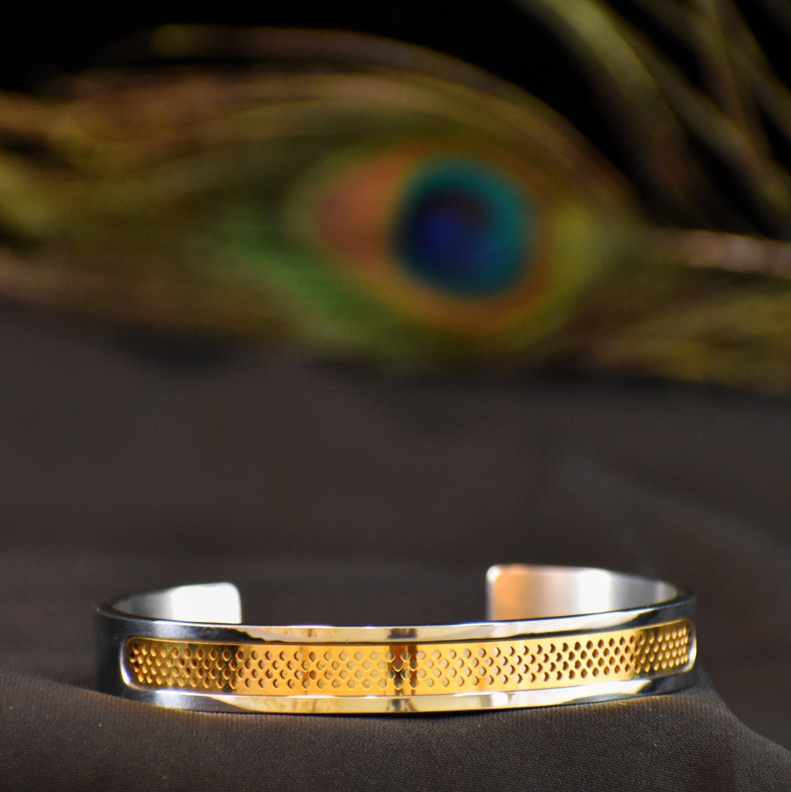 Silver & Gold Open Cuff Kada | Modern Dual-Tone Bracelet 1 Year Warranty ✅