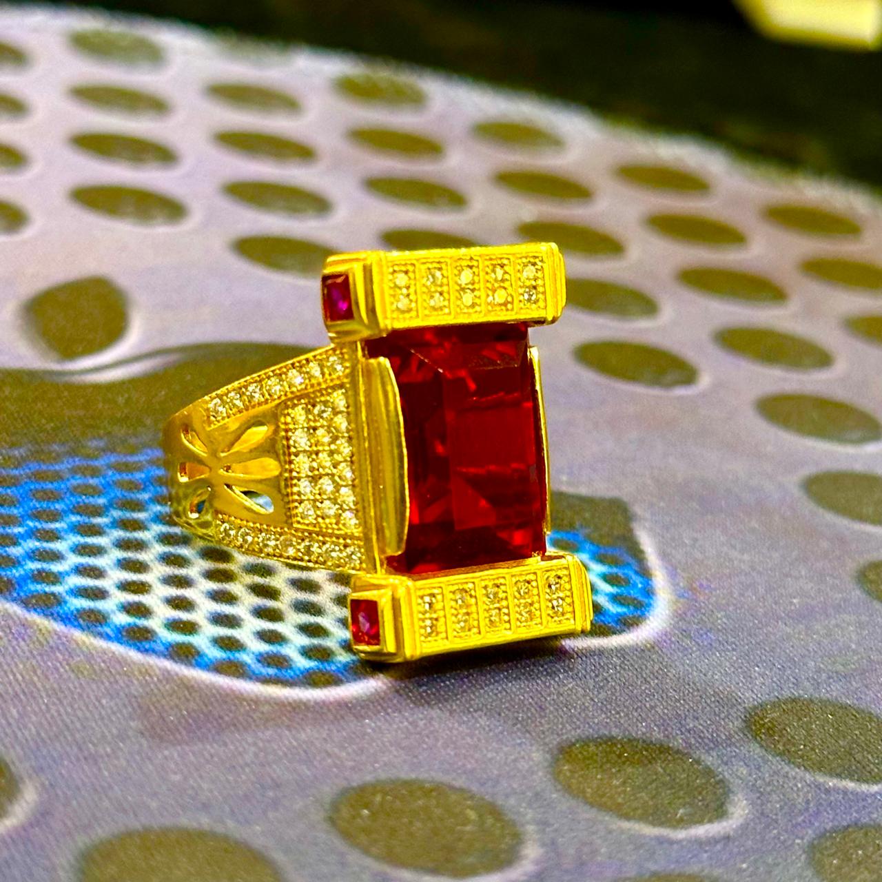 Party Wear Red Stone Gold Plated Ring | પાર્ટી વેર લાલ સ્ટોન ગોલ્ડ પ્લેટેડ રિંગ