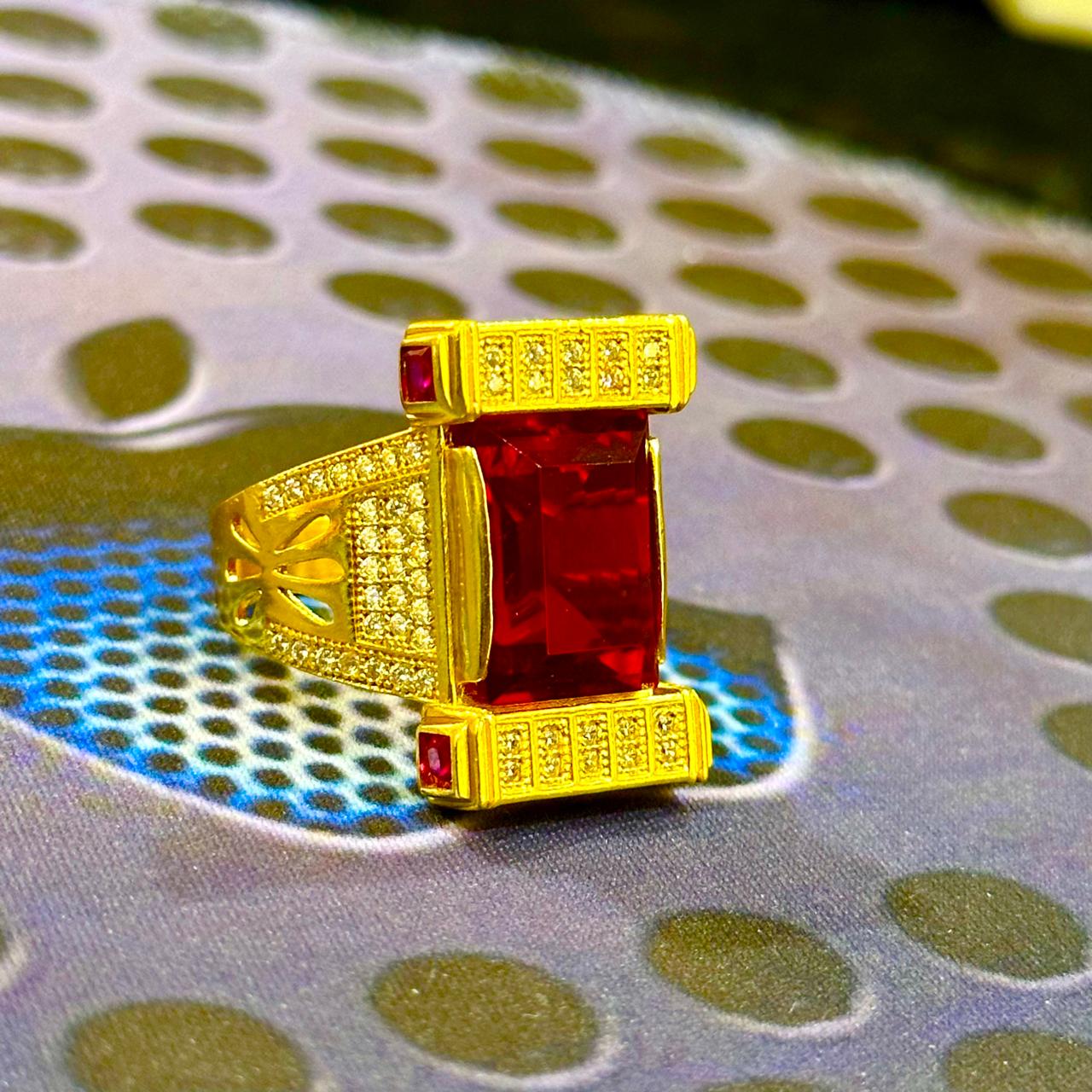 Party Wear Red Stone Gold Plated Ring | પાર્ટી વેર લાલ સ્ટોન ગોલ્ડ પ્લેટેડ રિંગ