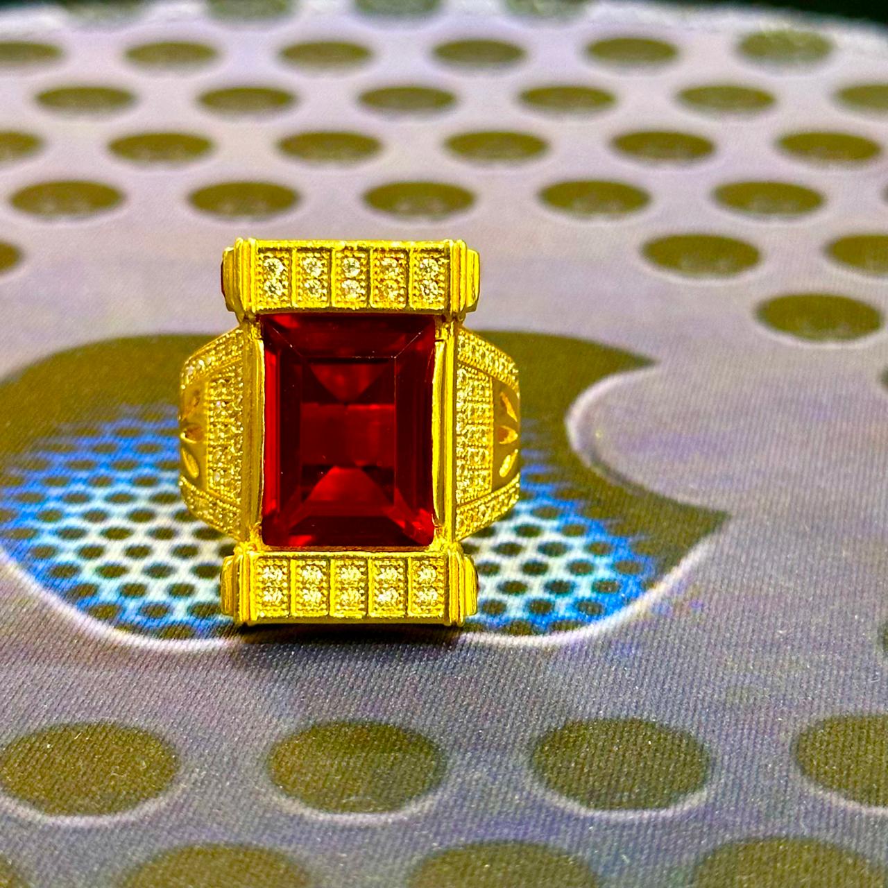 Party Wear Red Stone Gold Plated Ring | પાર્ટી વેર લાલ સ્ટોન ગોલ્ડ પ્લેટેડ રિંગ