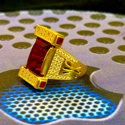 Party Wear Red Stone Gold Plated Ring | પાર્ટી વેર લાલ સ્ટોન ગોલ્ડ પ્લેટેડ રિંગ