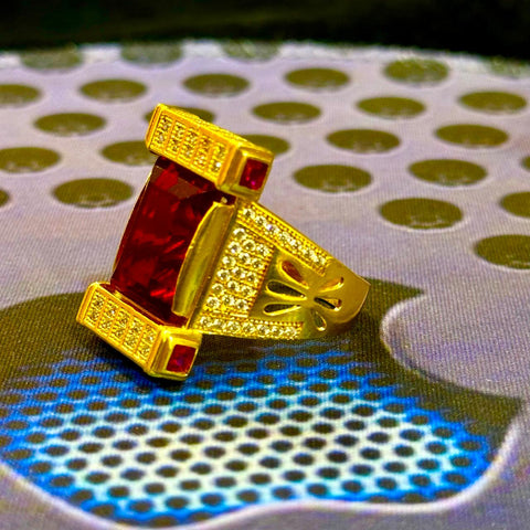 Party Wear Red Stone Gold Plated Ring | પાર્ટી વેર લાલ સ્ટોન ગોલ્ડ પ્લેટેડ રિંગ