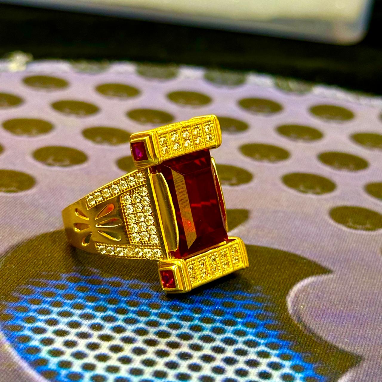 Party Wear Red Stone Gold Plated Ring | પાર્ટી વેર લાલ સ્ટોન ગોલ્ડ પ્લેટેડ રિંગ