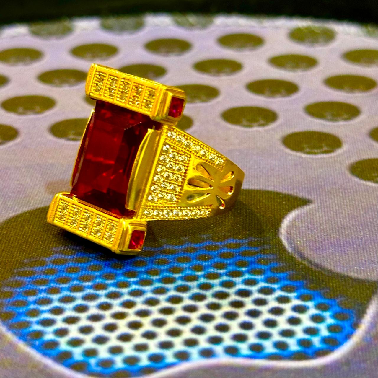 Party Wear Red Stone Gold Plated Ring | પાર્ટી વેર લાલ સ્ટોન ગોલ્ડ પ્લેટેડ રિંગ