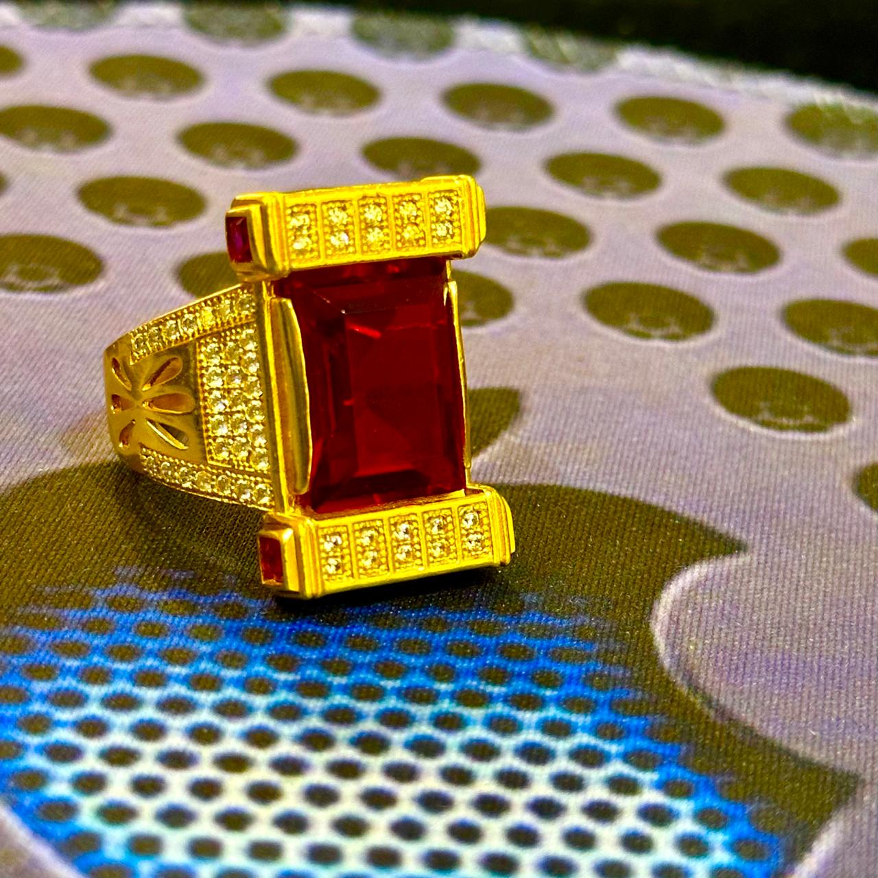 Party Wear Red Stone Gold Plated Ring | પાર્ટી વેર લાલ સ્ટોન ગોલ્ડ પ્લેટેડ રિંગ