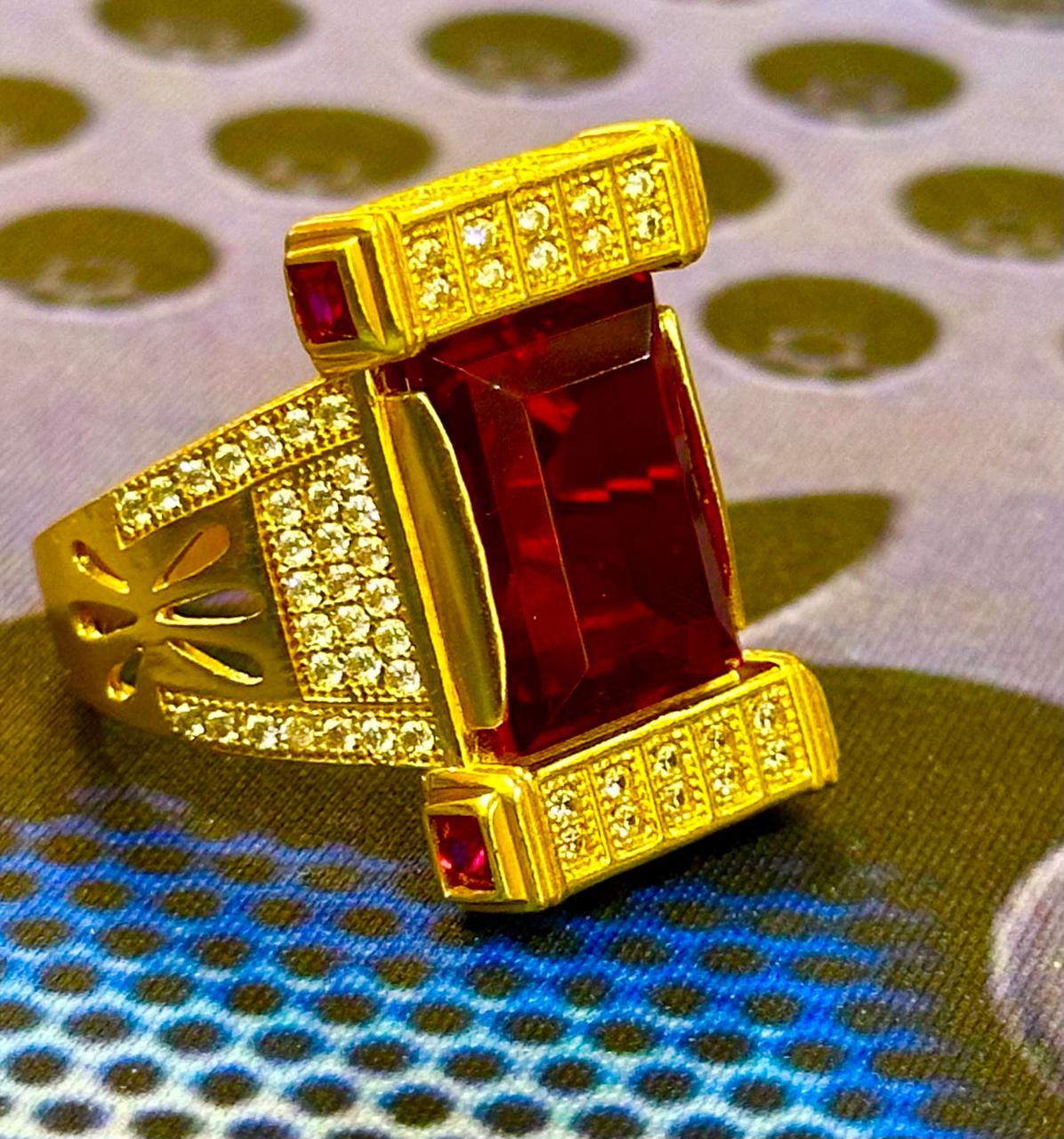 Party Wear Red Stone Gold Plated Ring | પાર્ટી વેર લાલ સ્ટોન ગોલ્ડ પ્લેટેડ રિંગ