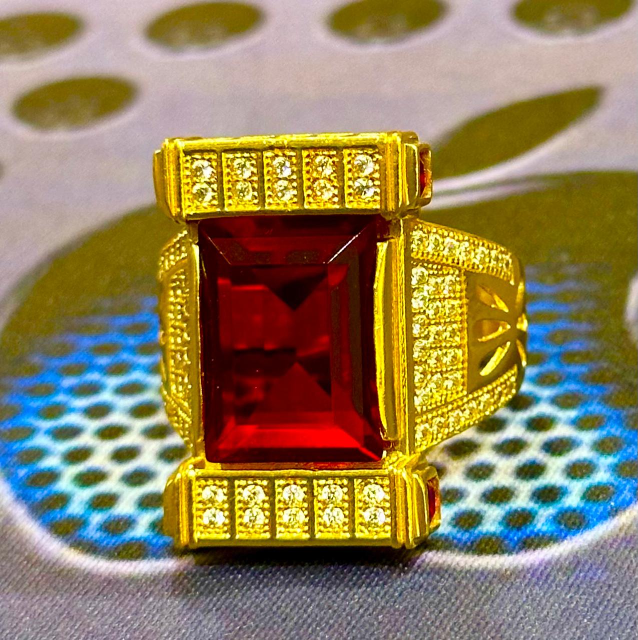 Party Wear Red Stone Gold Plated Ring | પાર્ટી વેર લાલ સ્ટોન ગોલ્ડ પ્લેટેડ રિંગ